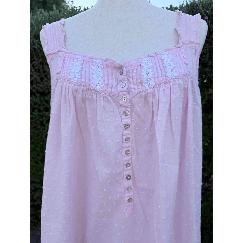 Eileen West Pink Swiss Dot Cotton Nightgown Lace Trim Sleeveless Chemise XL